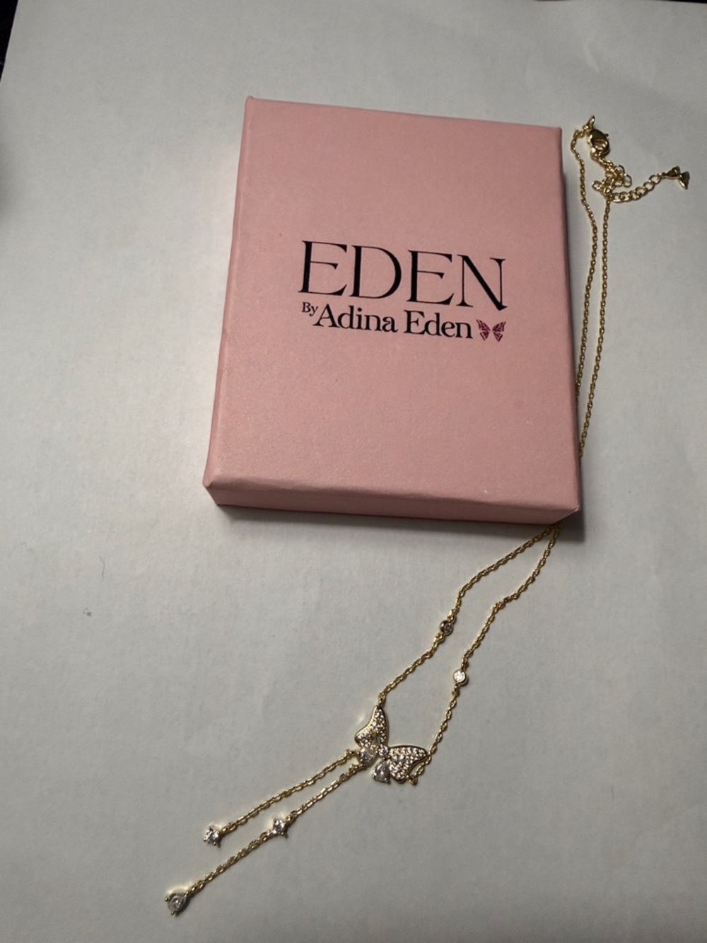 Adina Eden Gold Butterfly Lariat Necklace with Crystal Accents